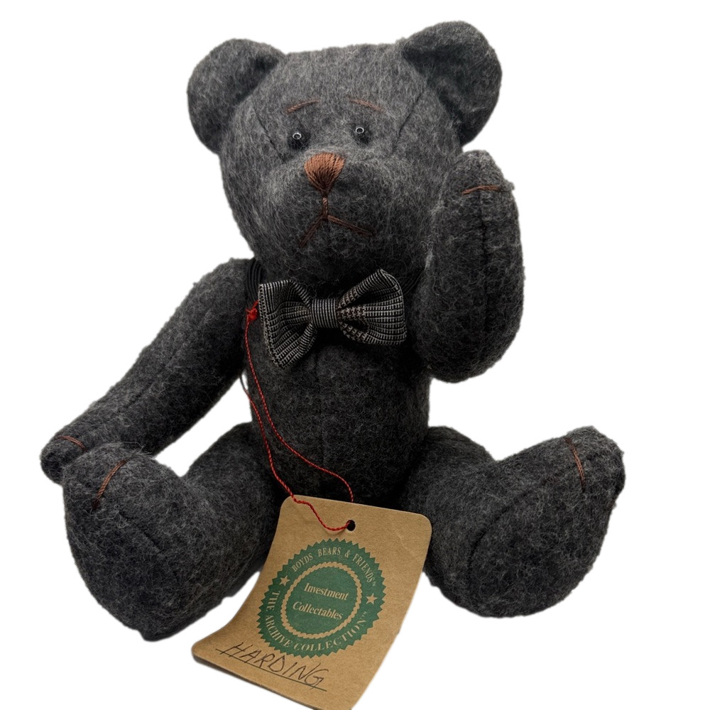 Boyds Bear Vintage Gray Felt Teddy Bear with Bow Tie SKU1394